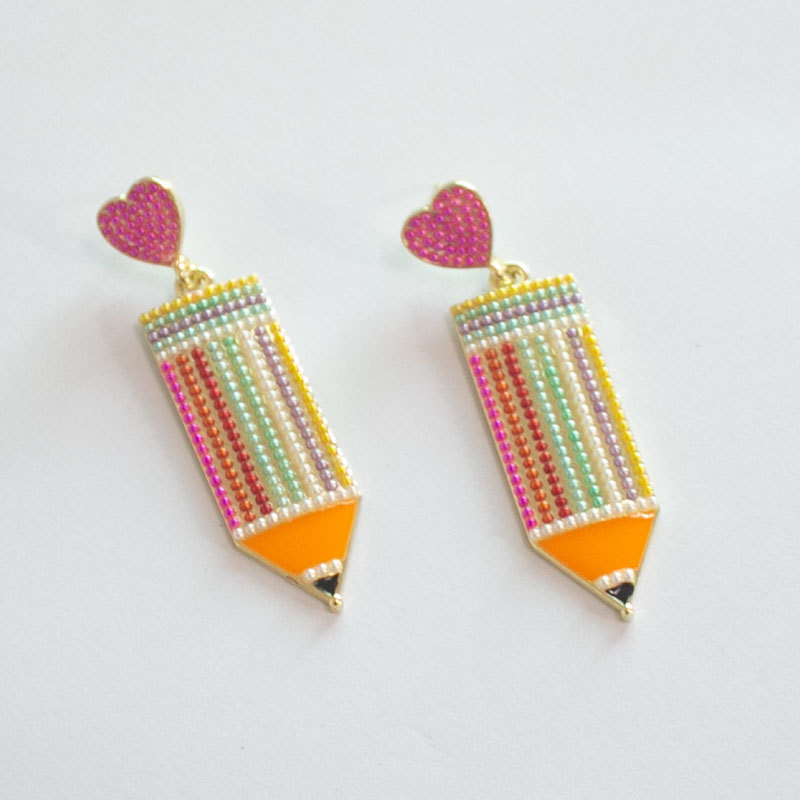 Big Pencil Teacher Beaded Earrings