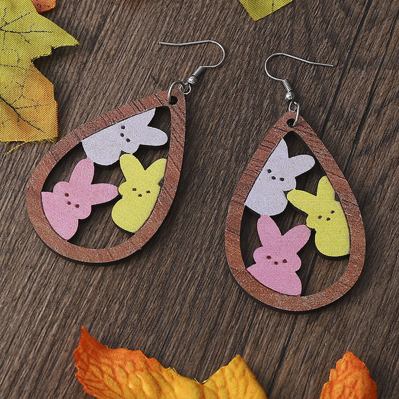 Teardrop Easter Bunny Teacher Wooden Earrings