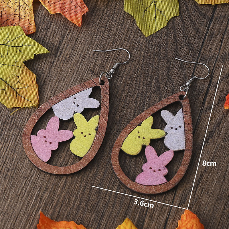 Teardrop Easter Bunny Teacher Wooden Earrings
