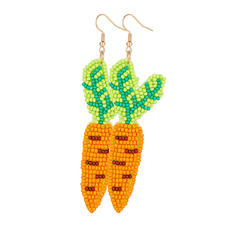 Easter Bunny Holding Carrot Red Heart Teacher Beaded Earrings