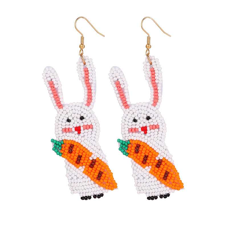 Easter Bunny Holding Carrot Red Heart Teacher Beaded Earrings
