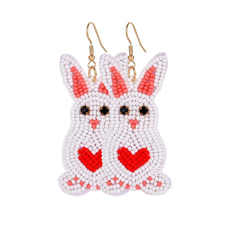 Easter Bunny Holding Carrot Red Heart Teacher Beaded Earrings