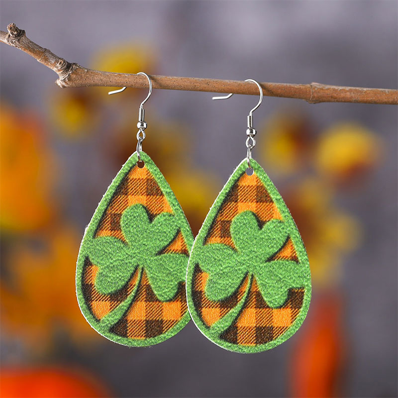 Vintage Style Clover Teacher Leather Earrings