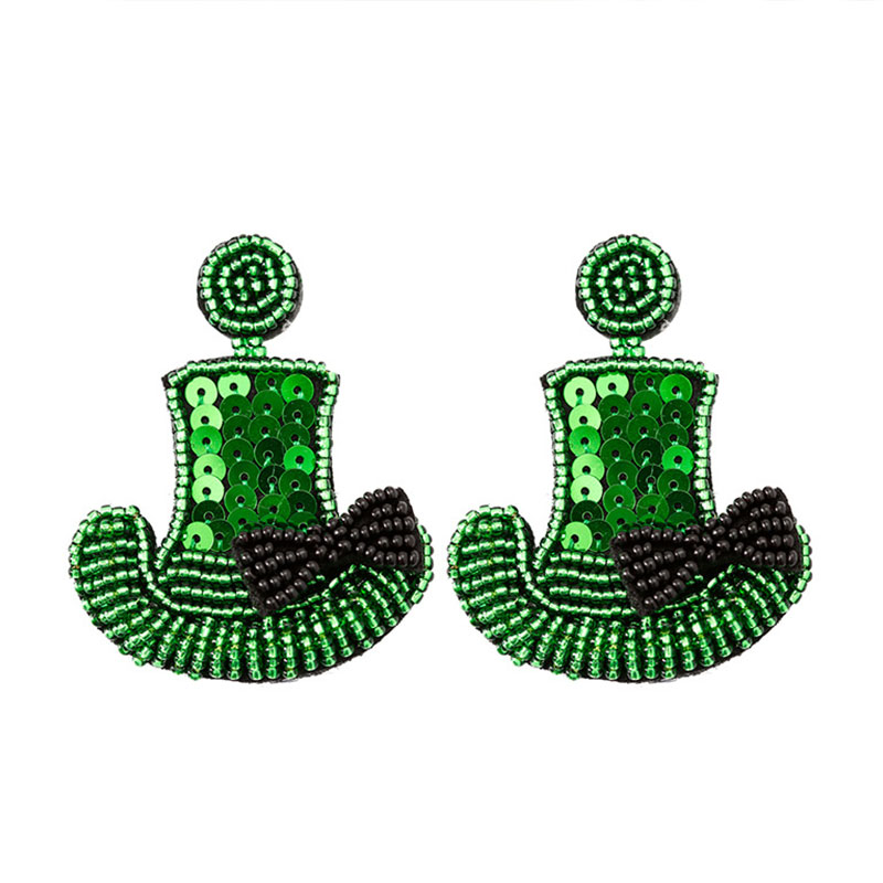 Green Lucky Hat Teacher Earrings