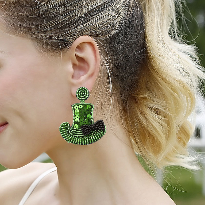 Green Lucky Hat Teacher Earrings