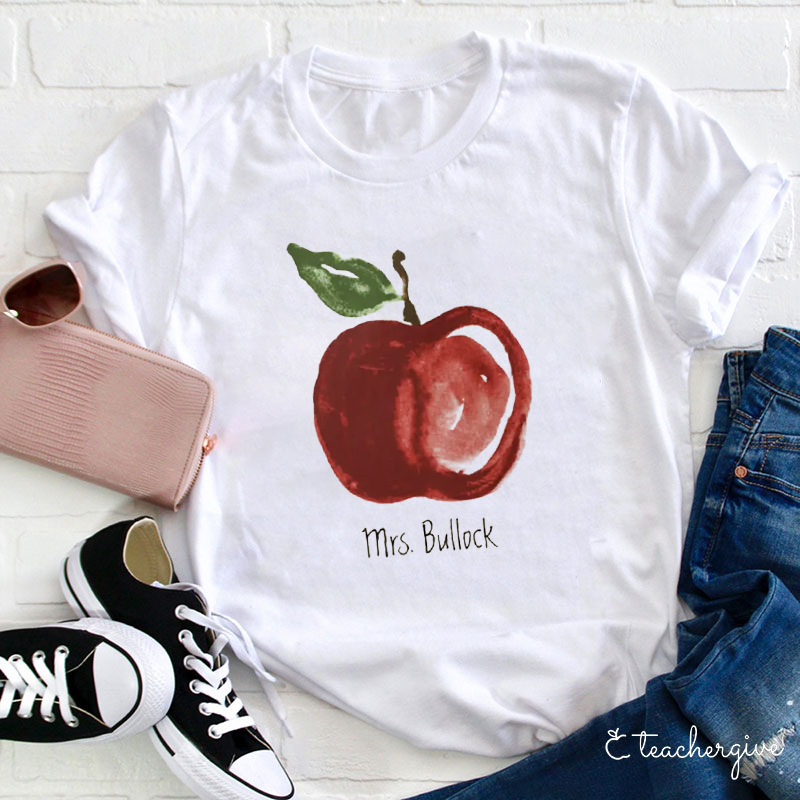 Personalized Watercolor Apple Teacher T-Shirt