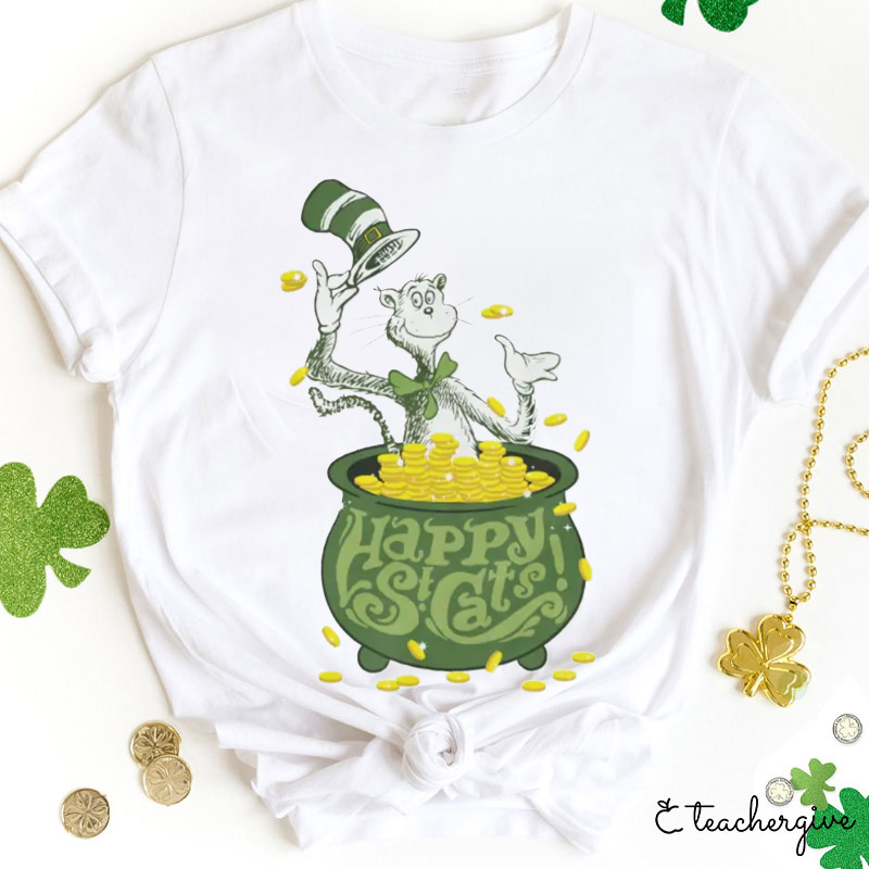 Happy St. Cats Gold Coins Teacher T-Shirt