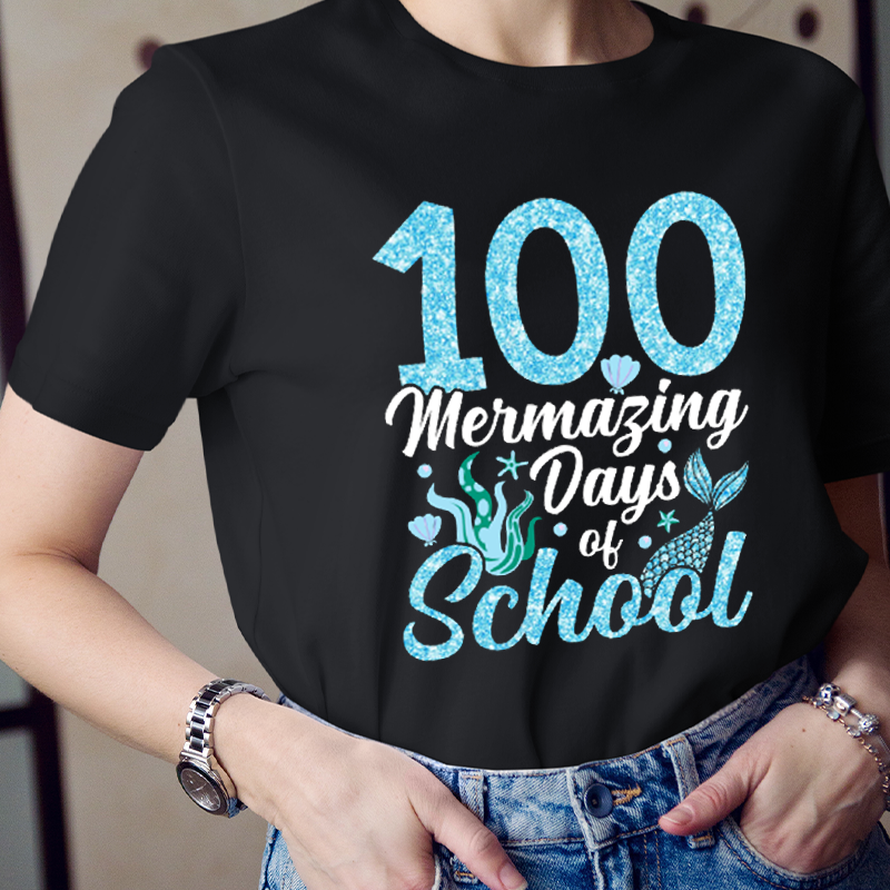 Glitter 100 Mermazing Days Of School Teacher T-Shirt