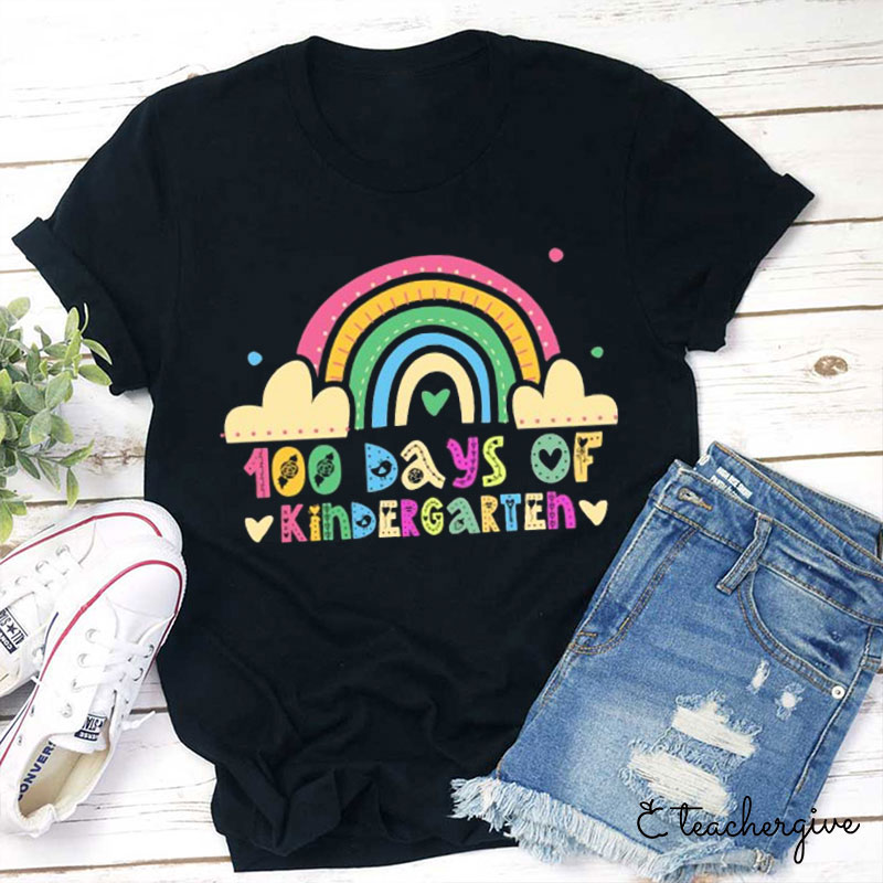 Personalized Rainbow 100 Days Of School Teacher T-Shirt