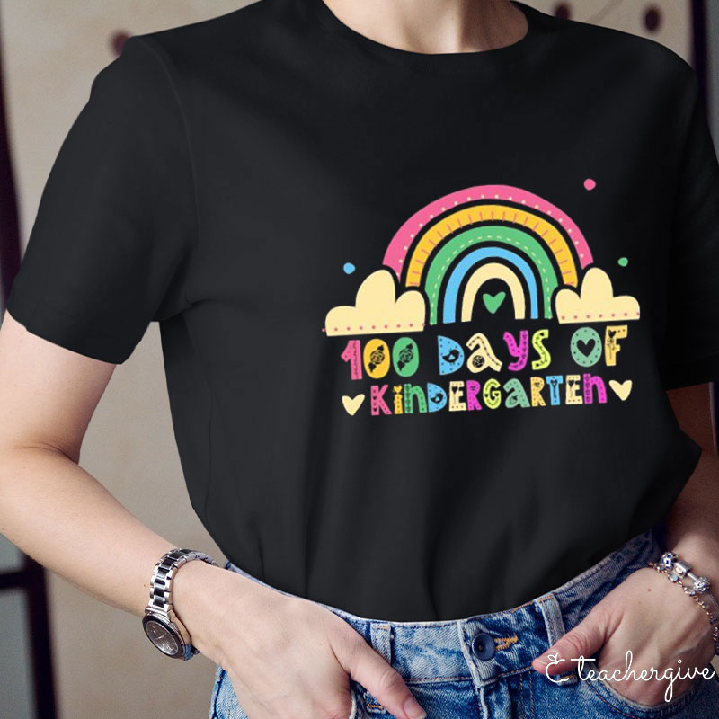 Personalized Rainbow 100 Days Of School Teacher T-Shirt
