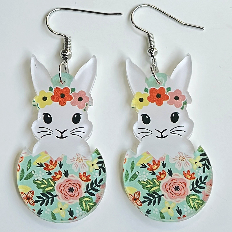 Bunny With A Wreath Teacher Acrylic Earrings