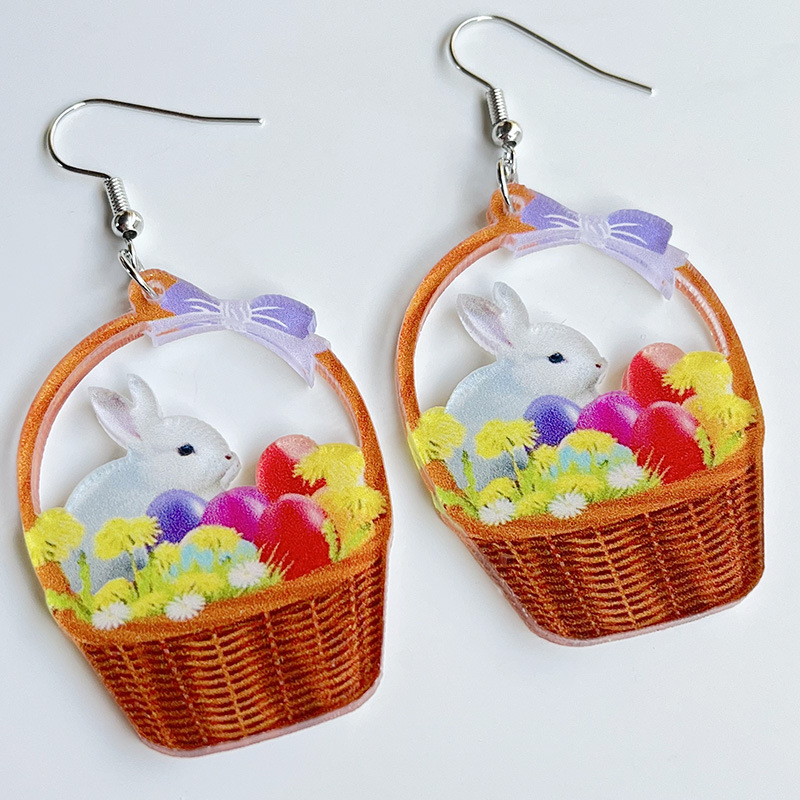 Bunny In A Basket Teacher Acrylic Earrings