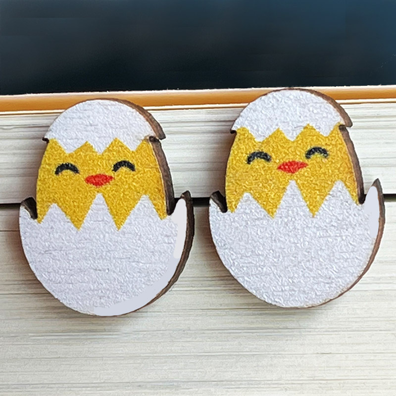 Chick Out Of The Shell Teacher Wooden Earrings