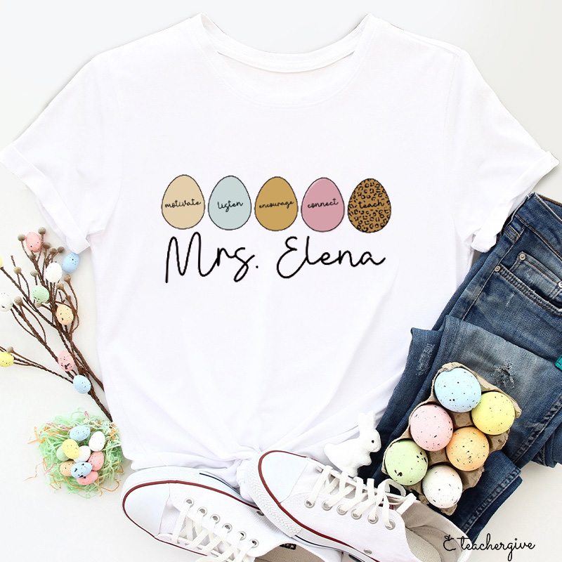Personalzied Listen Connect And Eggs Teacher T-Shirt