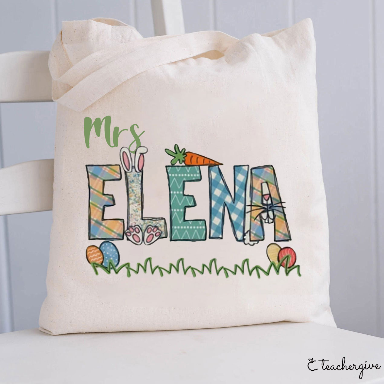Personalized Happy Easter Teacher Name Teacher Tote Bag