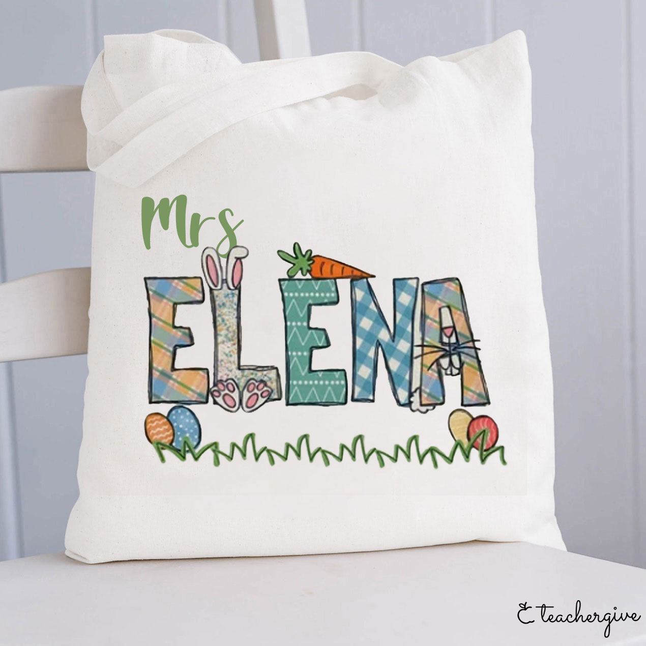 Personalized Happy Easter Teacher Name Teacher Tote Bag