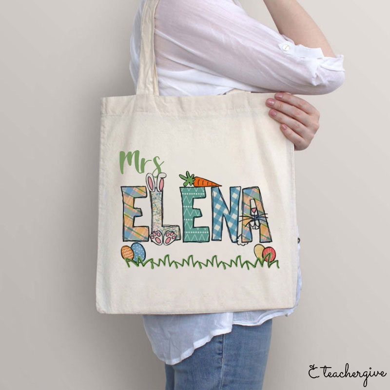 Personalized Happy Easter Teacher Name Teacher Tote Bag