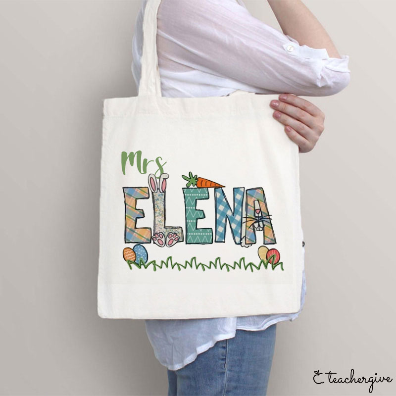 Personalized Happy Easter Teacher Name Teacher Tote Bag