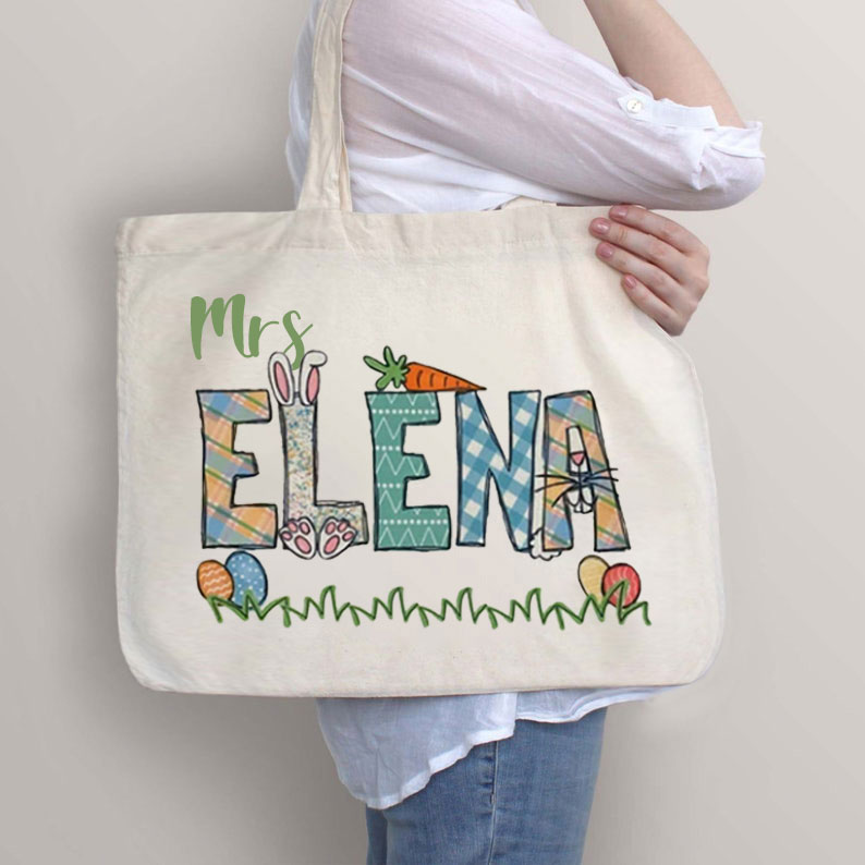 Personalized Happy Easter Teacher Name Teacher Zip Tote Bag