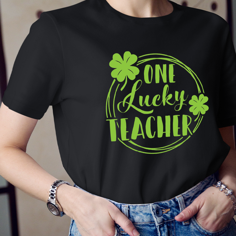 Circle Shamrocks One Lucky Teacher T-Shirt