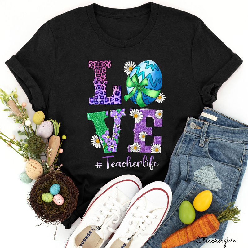 Daisy Leopard Egg Teacher T-Shirt