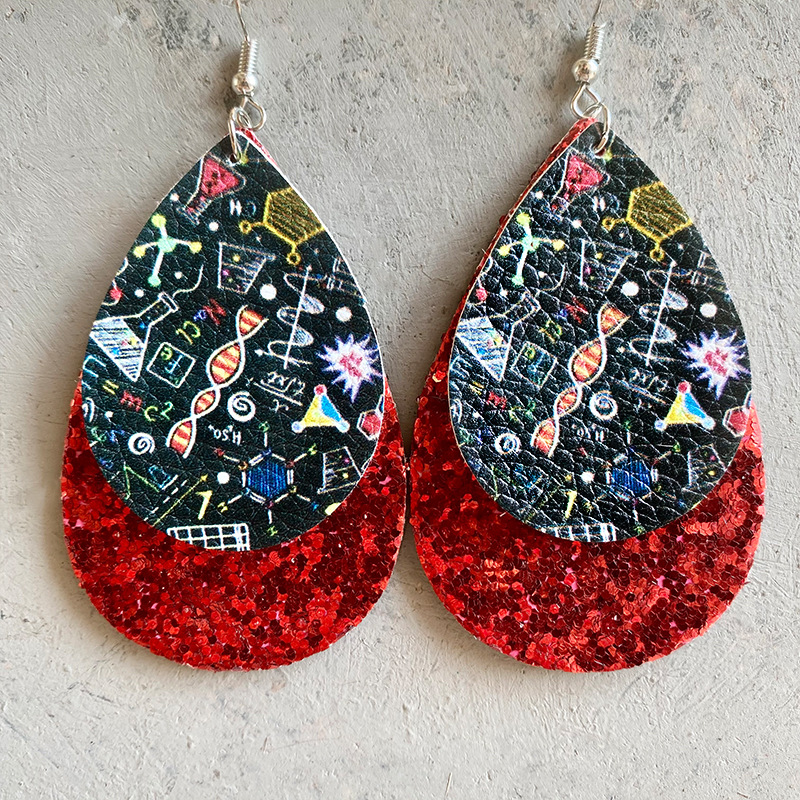 Droplet Shape Science Teacher Leather Earrings