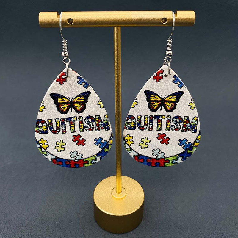 Droplet Shape SLP Butterfly Teacher Leather Earrings