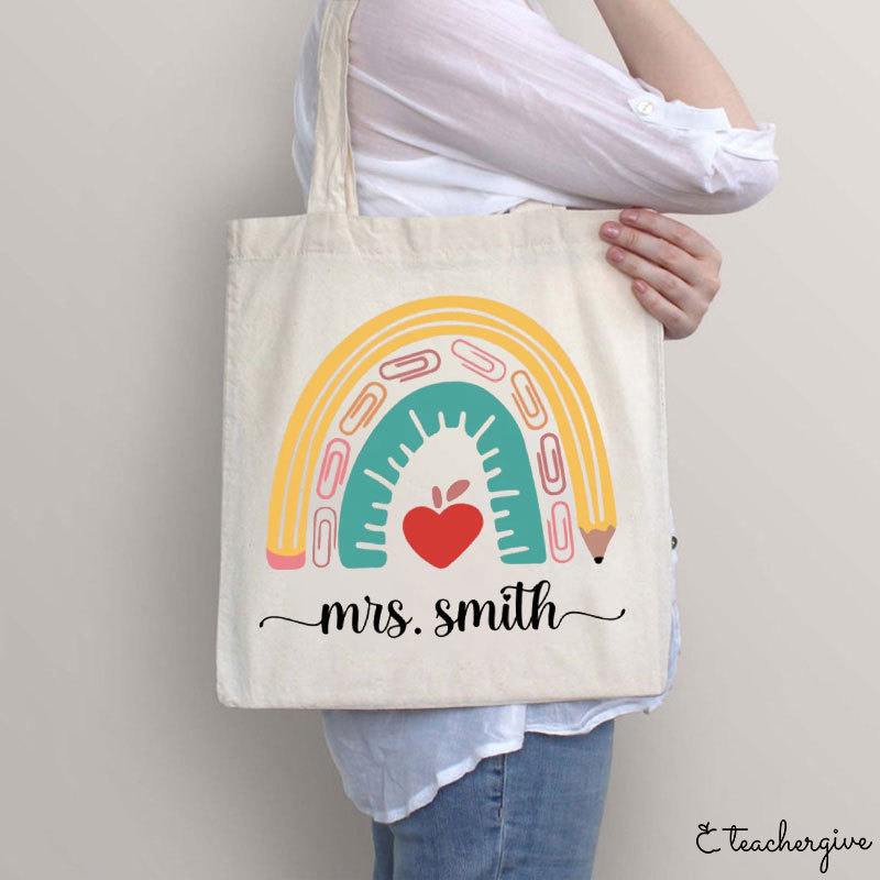 Personalized Love Heart Apple Teacher Tote Bag