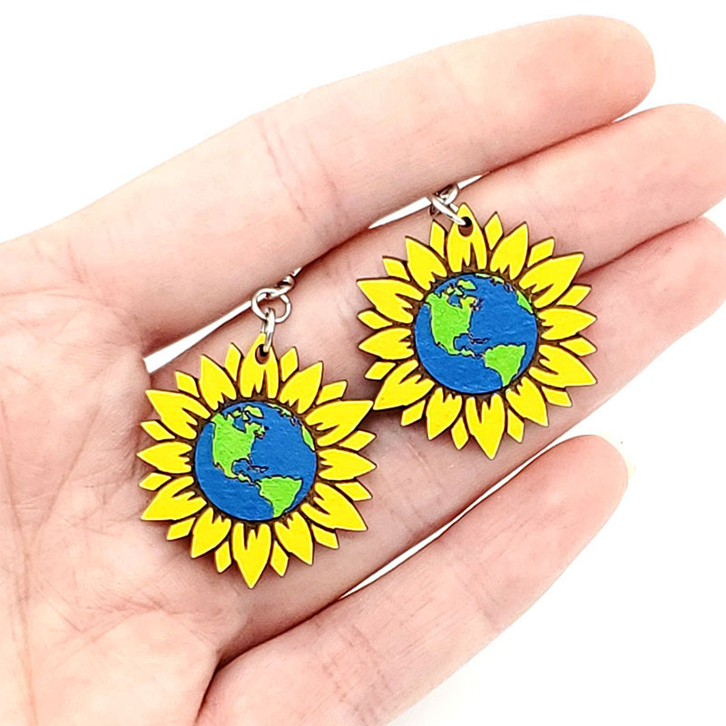 Earth Sunflower Teacher Wooden Earrings