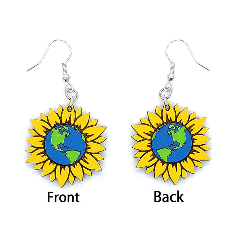 Earth Sunflower Teacher Wooden Earrings