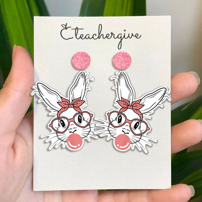 Bunny Blowing Bubbles Teacher Acrylic Earrings