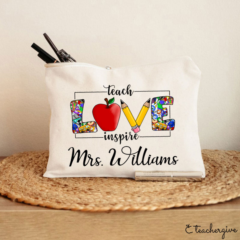 Personalized Teach Love Inspire Teacher Makeup Bag