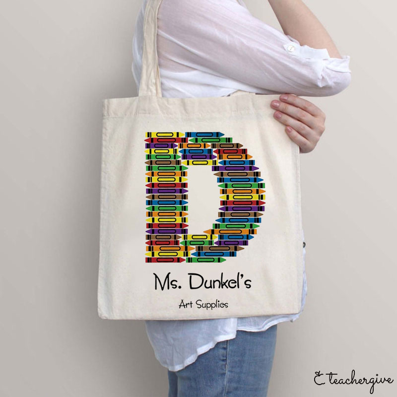 Personalized Crayon Letter Teacher Tote Bag