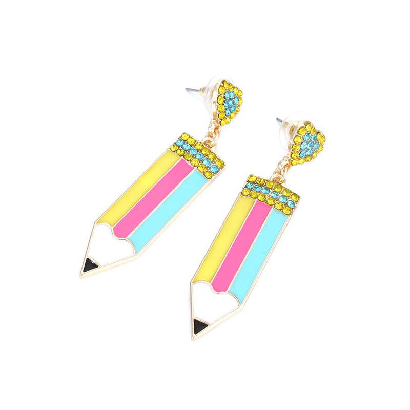 Heart Shaped Diamond Pencil Metal Earrings