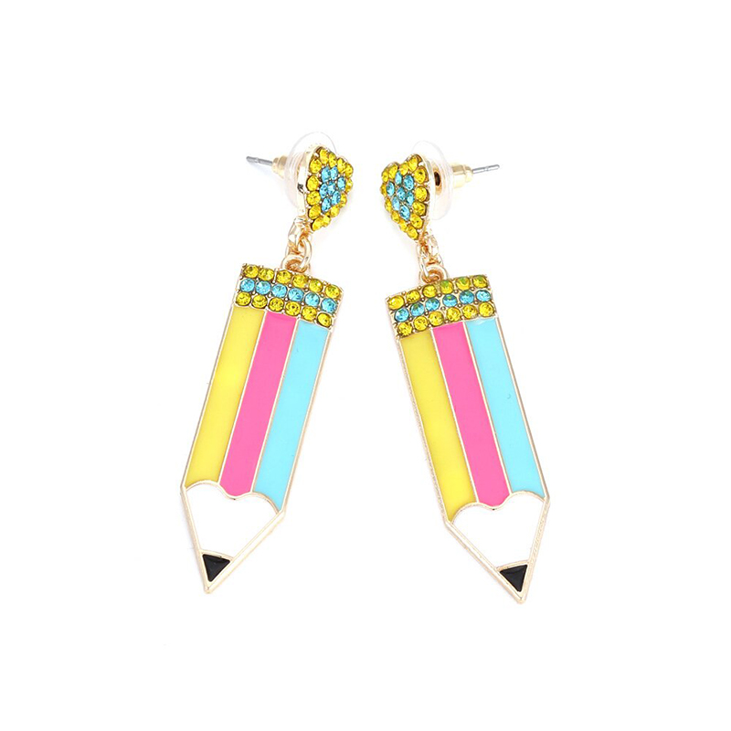 Heart Shaped Diamond Pencil Metal Earrings