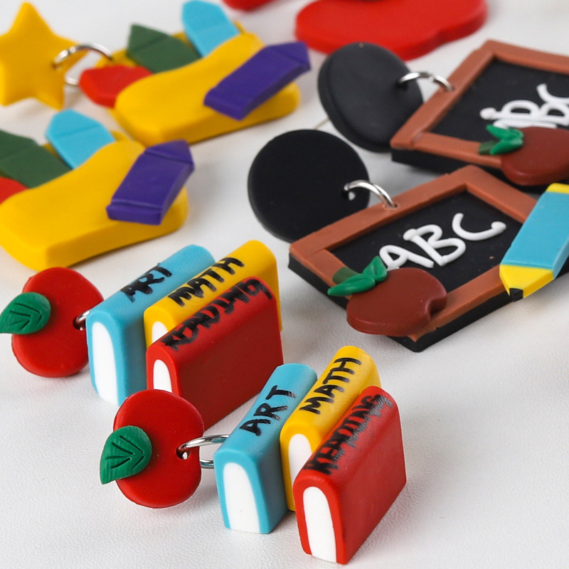 Colorful Stationery Cute Teacher Clay Earrings