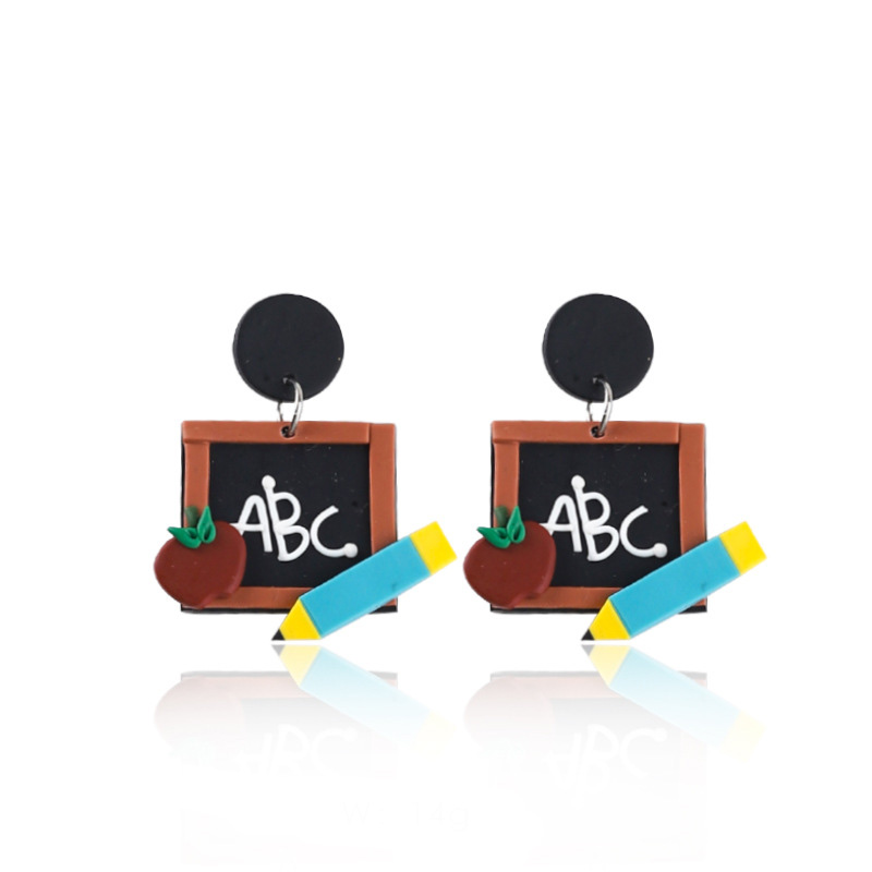 Colorful Stationery Cute Teacher Clay Earrings