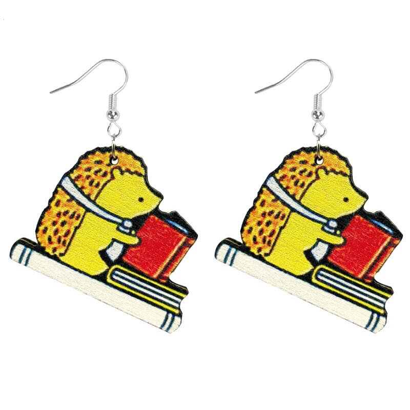 Happy Teacher's Day Cute Hedgehog Loves To Read Teacher Wooden Earrings