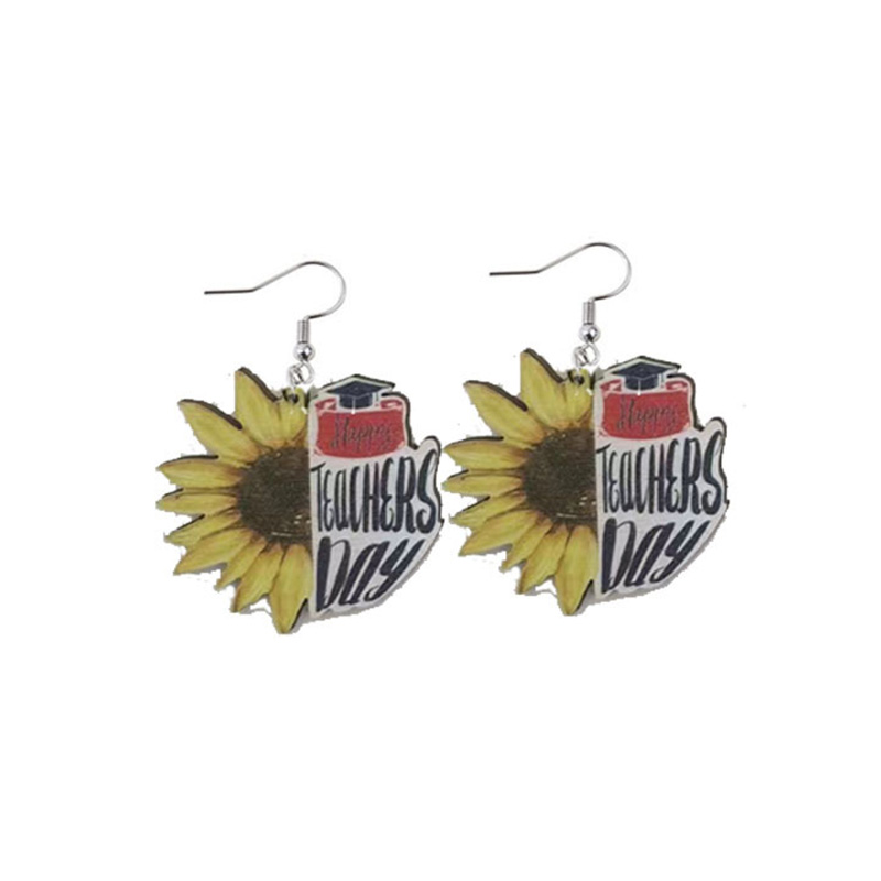 Sunflower Teacher Wooden Earrings
