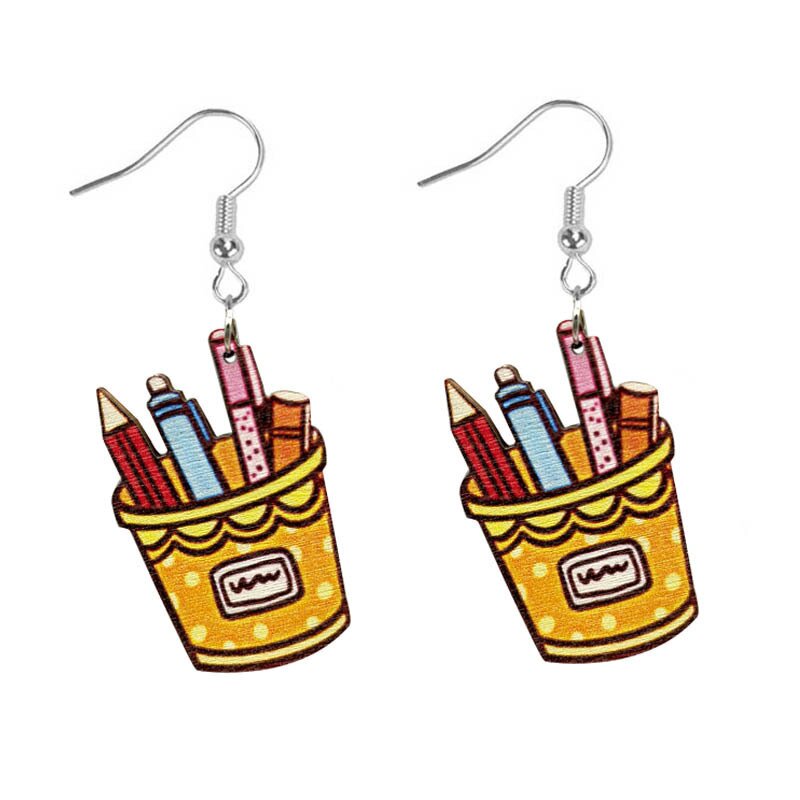 Happy Teacher's Day Pen Holder Teacher Wooden Earrings