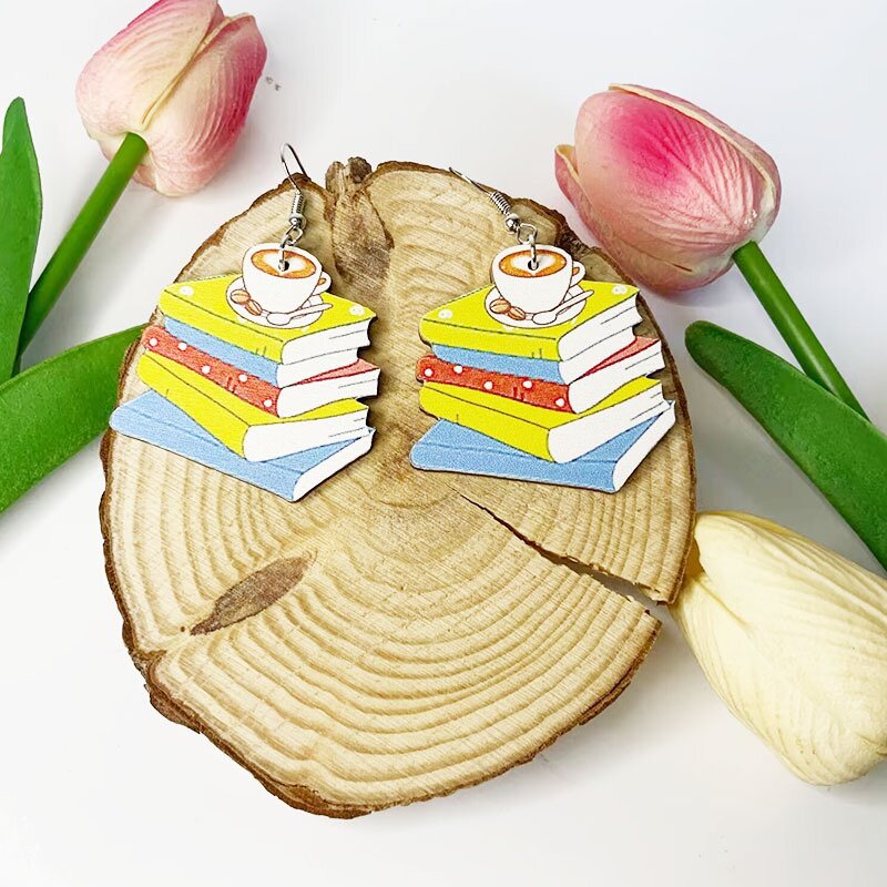 Happy Teacher's Day Reading And Coffee Teacher Wooden Earrings