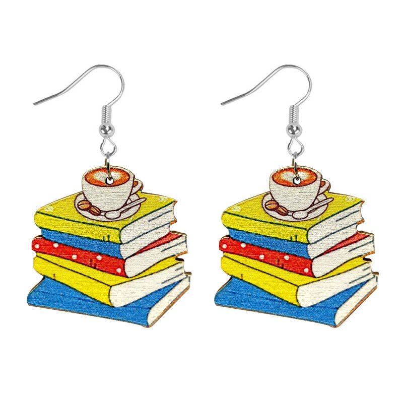 Happy Teacher's Day Reading And Coffee Teacher Wooden Earrings