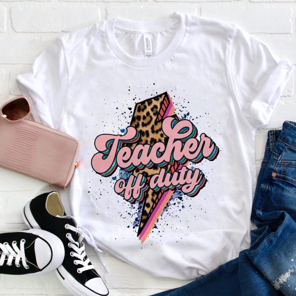 Teacher Off Duty Leopard Lightning T-Shirt