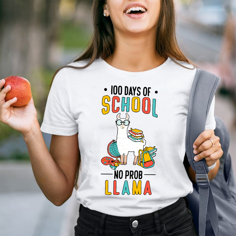 100 Days Of School No Prob Llama Teacher T-Shirt