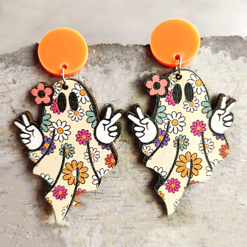 Interesting Ghosts Wooden Earrings