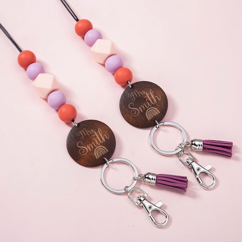 Personalized Beaded Teacher Pink Lanyard