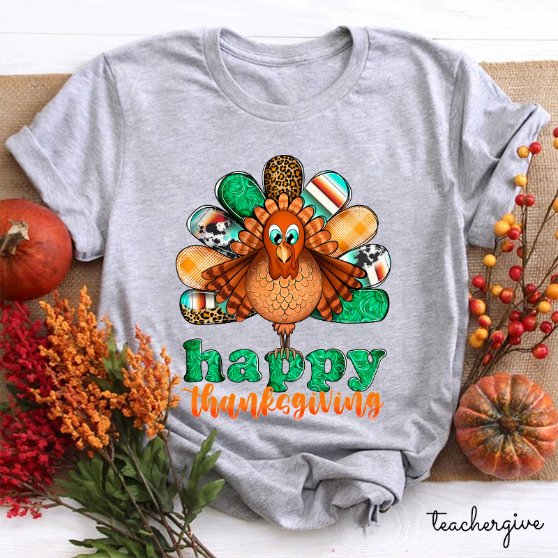 Happy Thanksgiving Shining Green Teacher T-Shirt