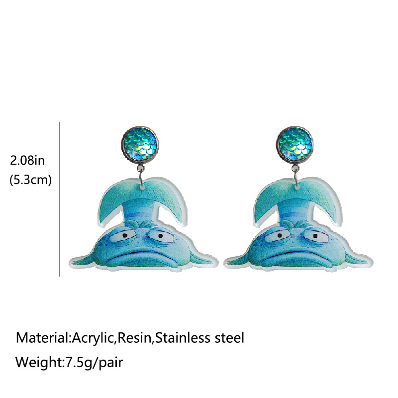Shining Cartoon Blue Fish  Acrylic  Earrings
