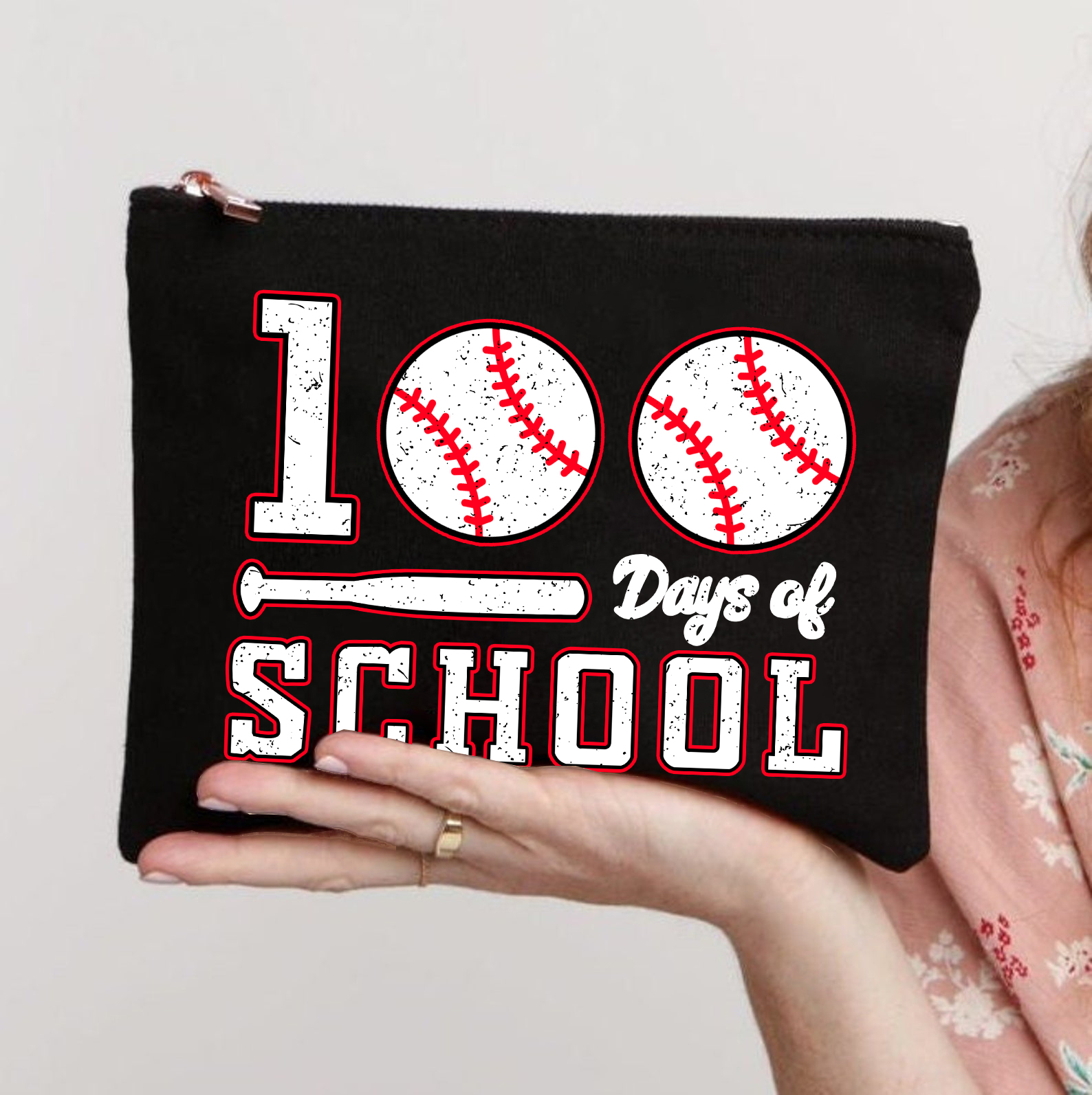 100 Days Of School Baseball Makeup Bag