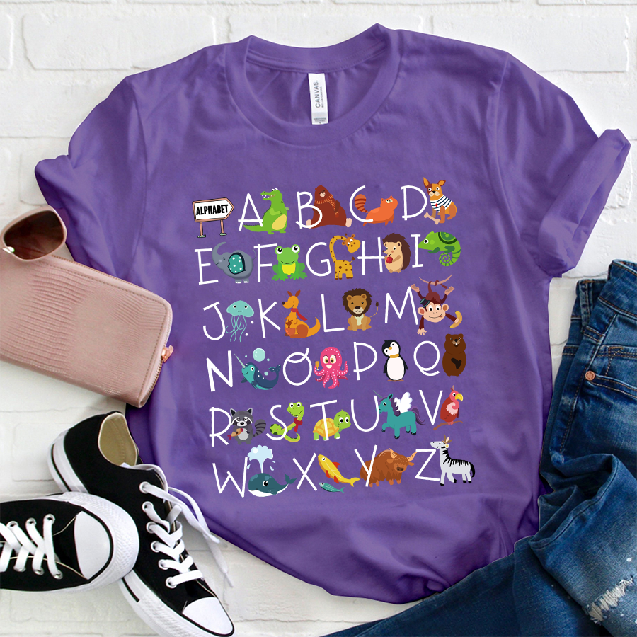 Interesting English Alphabet And Animals T-Shirt